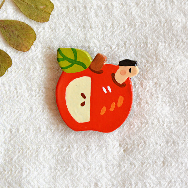 Apple Worm Clay Pin