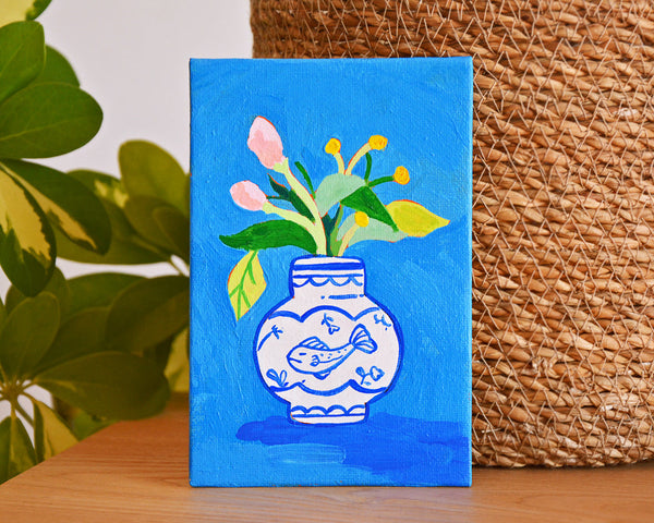 Fish Vase Mini Original Canvas Painting