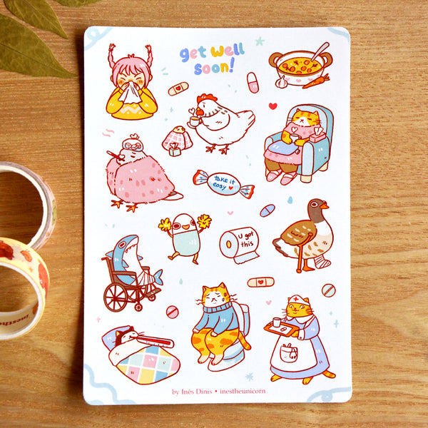Get Well Soon sticker sheet