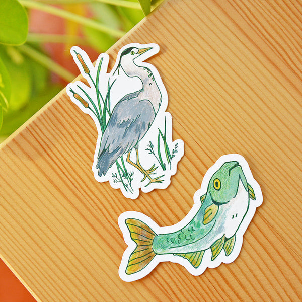 Heron & Fish Stickers