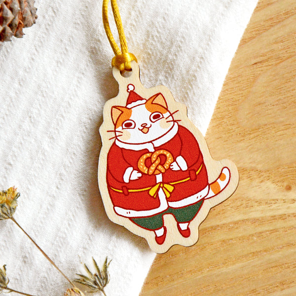 Pretzel Kitty Double Sided Wood Ornament